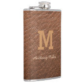 モノグラムシックブラウンレザー名スクリプトモダン フラスク (右)