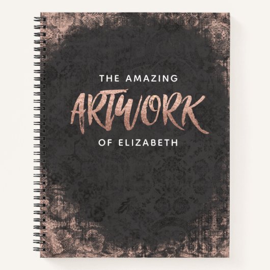 モノグラムシックブラックバラ金ゴールドアーティストスケッチブック ノートブック (正面)