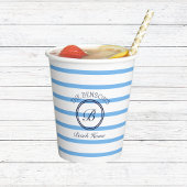 モノグラムシックブルーストライプビーチハウス 紙コップ