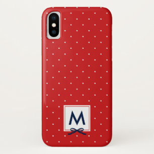 モノグラムシックブルーリボン赤水玉模様パターン iPhone X ケース