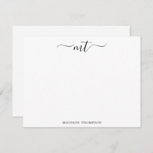 モノグラムシック黒文房具パーソナライズされた具 ノートカード (正面/裏面)