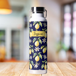 モノグラムシトラスレモン果実植物模様 ウォーターボトル