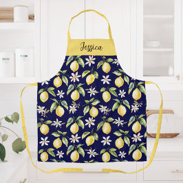 モノグラムシトラスレモン果実植物模様 エプロン