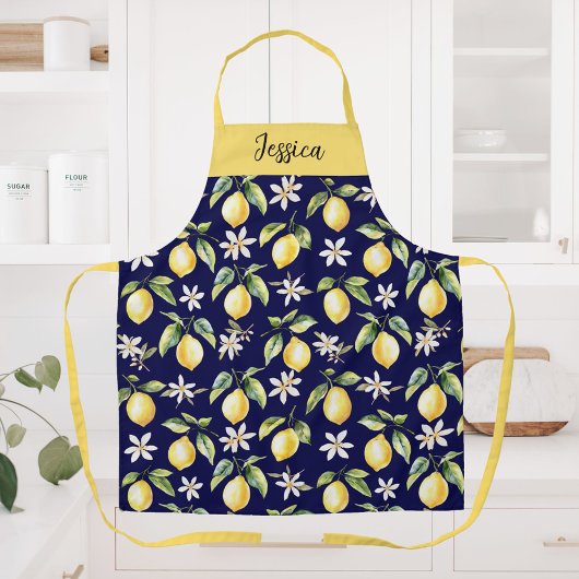 モノグラムシトラスレモン果実植物模様 エプロン