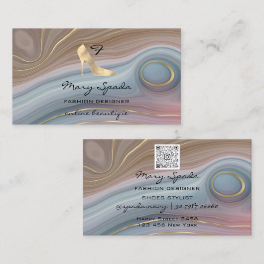 モノグラムシューズフェイク金ゴールドヒールのロゴショップQR 名刺 (正面/裏面)