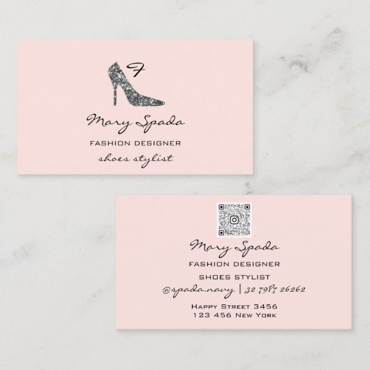 モノグラムシューズブラックグリッターヒールのロゴショップQR 名刺 (正面/裏面)