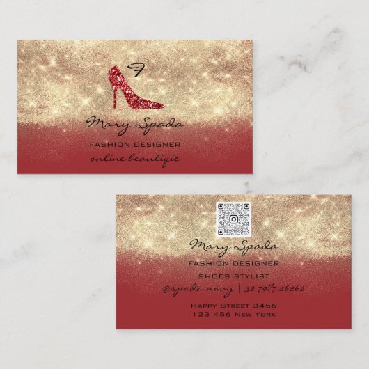 モノグラムシューズRedGoldグリッターヒールのロゴQRコード 名刺 (正面/裏面)