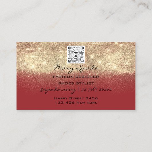 モノグラムシューズRedGoldグリッターヒールのロゴQRコード 名刺 (裏面)