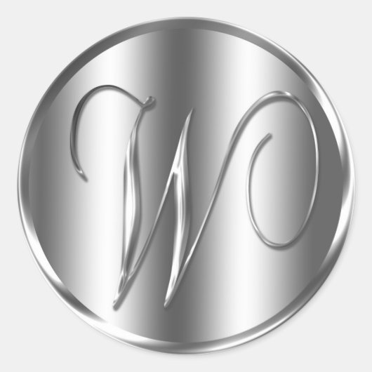 モノグラムシルバーカラー結婚式招待状ホリデイ ラウンドシール (正面)