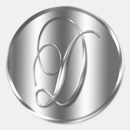 モノグラムシルバーカラー結婚式招待状ホリデイ ラウンドシール