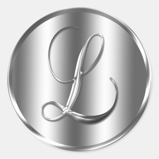 モノグラムシルバーカラー結婚式招待状ホリデイ ラウンドシール (正面)