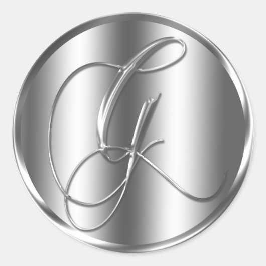 モノグラムシルバーカラー結婚式招待状ホリデイ ラウンドシール (正面)