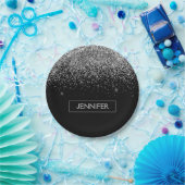 モノグラムシルバーグラムグリッタースパークル名 ペーパープレート (パーティー)