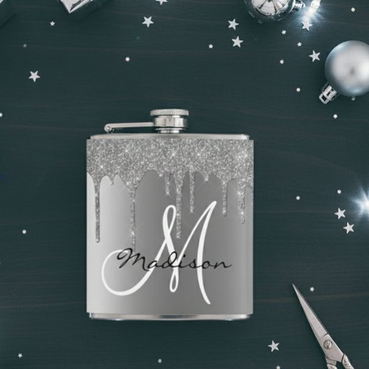 モノグラムシルバーグリッタードリップガーリー フラスク