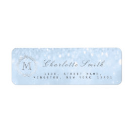 モノグラムシルバーグリッターブルー差出人住所ラベル ラベル