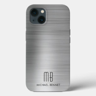 モノグラムシルバーグレーブラシ仕上げ金属 iPhone 13ケース