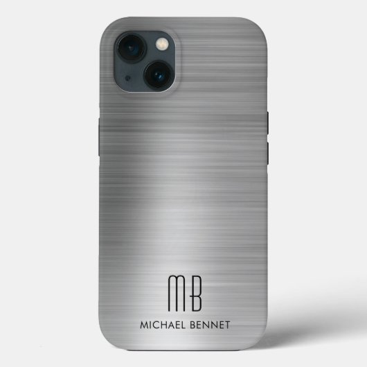 モノグラムシルバーグレーブラシ仕上げ金属 Case-Mate iPhoneケース (裏面)