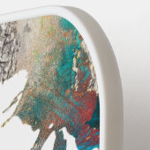 モノグラムシルバーターコイズオレンジ抽象芸術(ばちゃばちゃ)跳ねる ピックルボールラケット (左詳細)