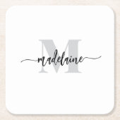 モノグラムシルバーホワイトブラックパーソナル スクエアペーパーコースター (正面)