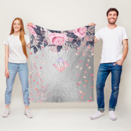 モノグラムシルバー海軍ロセゴールドガーリーニューライワズの贈り物 フリースブランケット