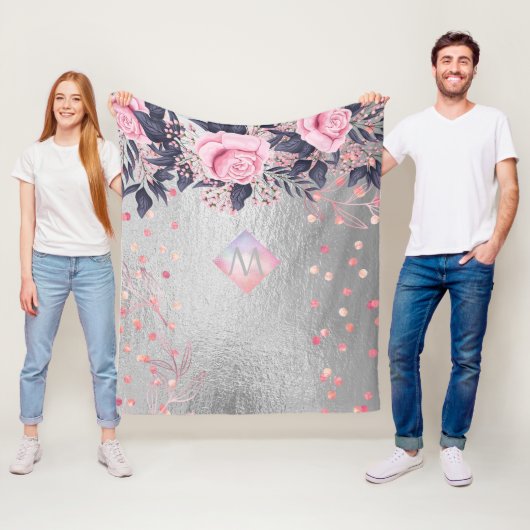 モノグラムシルバー海軍ロセゴールドガーリーニューライワズの贈り物 フリースブランケット (インサイチュ)