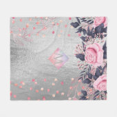 モノグラムシルバー海軍ロセゴールドガーリーニューライワズの贈り物 フリースブランケット (正面(横))