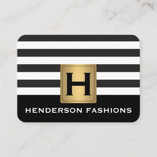 モノグラムシルバー金属/ストライプ/グレーパターン 名刺 (正面)