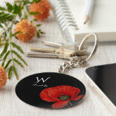 モノグラムシンプルで黒に赤ポピー キーホルダー (側面)