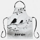 モノグラムシンプルの木の白と黒の鳥 | エプロン (正面)