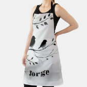 モノグラムシンプルの木の白と黒の鳥 | エプロン (インサイチュ)