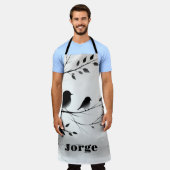 モノグラムシンプルの木の白と黒の鳥 | エプロン (着用した状態)