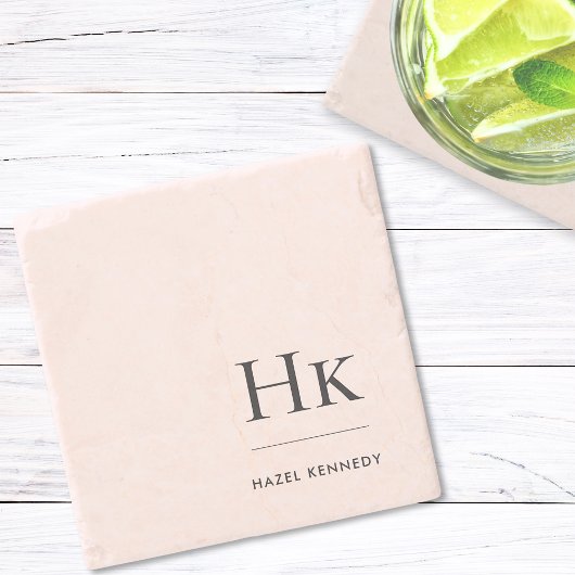 モノグラムシンプルエレガントフェミニン赤面ピンク ストーンコースター