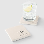 モノグラムシンプルエレガントフェミニン赤面ピンク ストーンコースター (横)