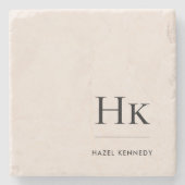 モノグラムシンプルエレガントフェミニン赤面ピンク ストーンコースター (正面)