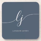 モノグラムシンプルエレガント書道ネイビーブルー コースター (正面)