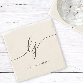 モノグラムシンプルエレガント書道フェミニンアイボリー ストーンコースター