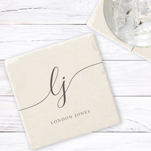 モノグラムシンプルエレガント書道フェミニンアイボリー ストーンコースター
