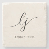 モノグラムシンプルエレガント書道フェミニンアイボリー ストーンコースター (正面)