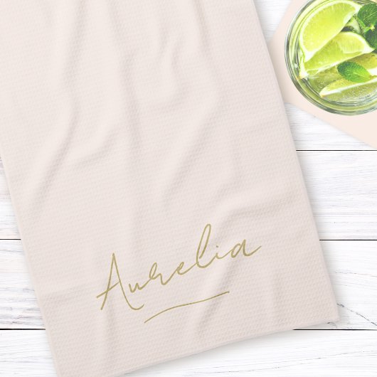 モノグラムシンプルエレガント赤面ミニマル金ゴールドスクリプト キッチンタオル