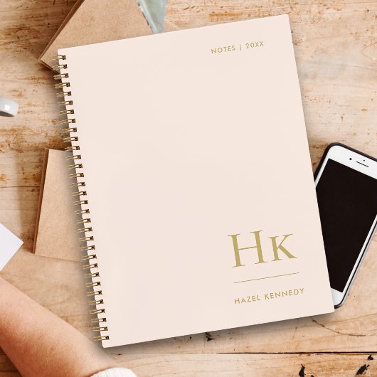 モノグラムシンプルエレガント赤面金ゴールドパーソナライズされた ノートブック