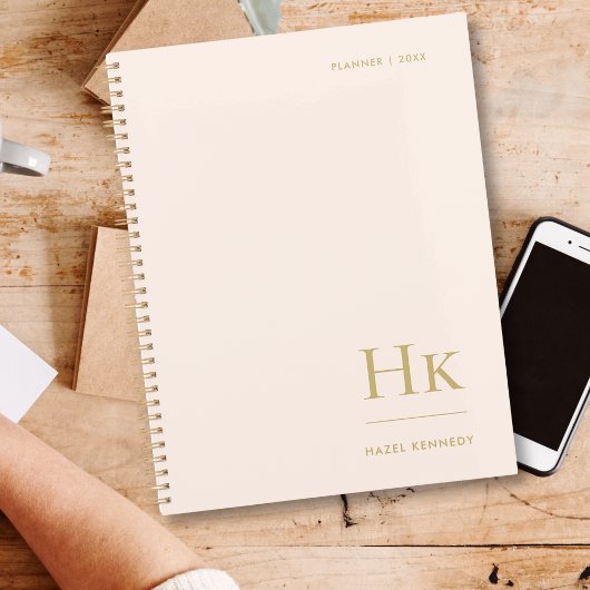モノグラムシンプルエレガント赤面金ゴールドパーソナライズされた プランナー手帳