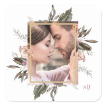 モノグラムシンプルスクエア付き植物体フレーム写真