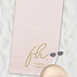 モノグラムシンプルスクリプト赤面シック金ゴールドモノグラムの ビーチタオル