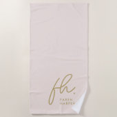 モノグラムシンプルスクリプト赤面シック金ゴールドモノグラムの ビーチタオル (正面)