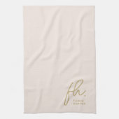 モノグラムシンプルスクリプミニマルエレガントト赤面金ゴールド キッチンタオル (縦)