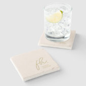 モノグラムシンプルスフェミニンクリプト赤面ピンク金ゴールド ストーンコースター (横)