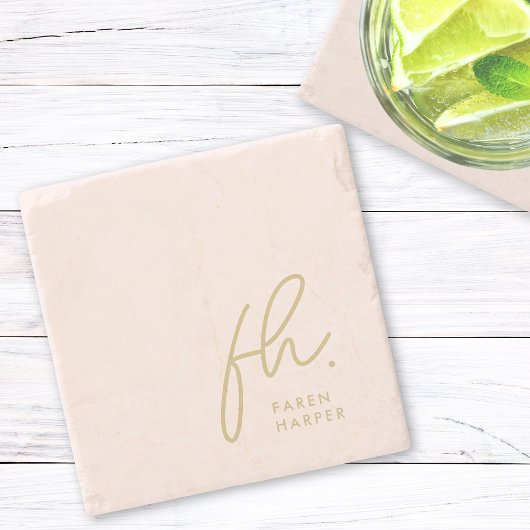 モノグラムシンプルスフェミニンクリプト赤面ピンク金ゴールド ストーンコースター