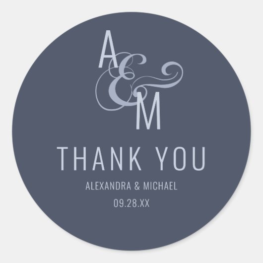 モノグラムシンプルタイポグラフィエレガントサンキュー ラウンドシール (正面)
