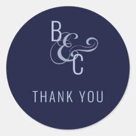 モノグラムシンプルタイポグラフィエレガントネイビーサンキュー ラウンドシール