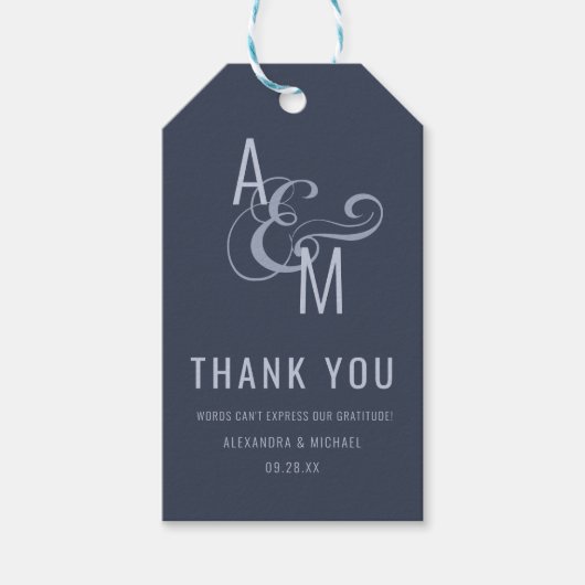 モノグラムシンプルタイポグラフィ結婚ズ・サンキュー ギフトタグ (正面)